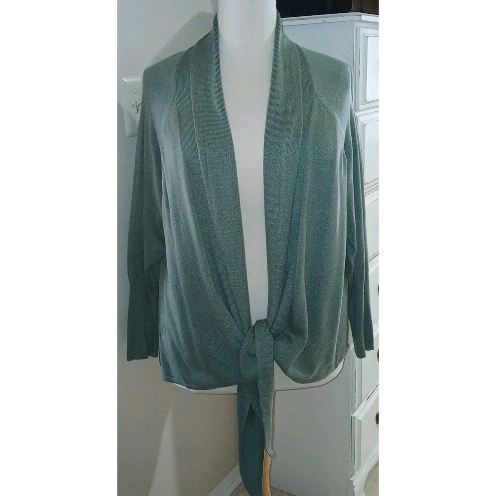 NWT H BY HALSTON Womens 2X Open Front Long Sleeve Crop Cardigan Green A279014